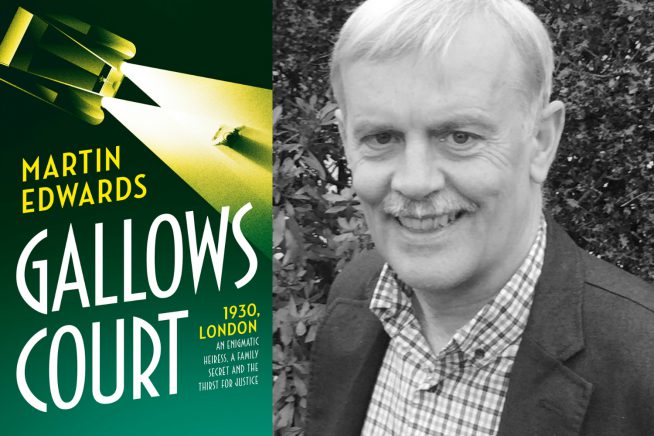 A photo of Martin Edwards and the cover of his new book, Gallows Court