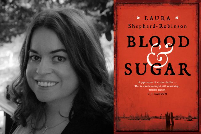 A picture of Laura Shepherd-Robinson with the cover of her new novel