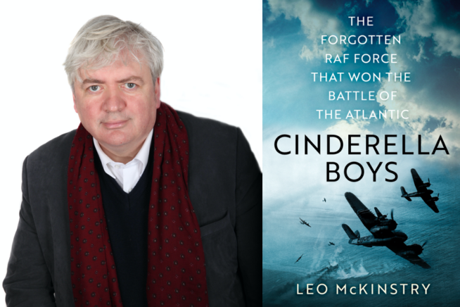 Photo of Leo McKinstry alongside image of Cinderella Boys book cover