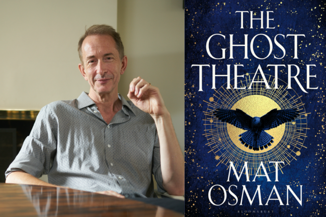 Photo of author Mat Osman alongside image of The Ghost Theatre book cover