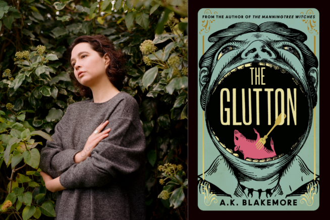 Photo of AK Blakemore credit Alice Zoo. Image of the Glutton book cover