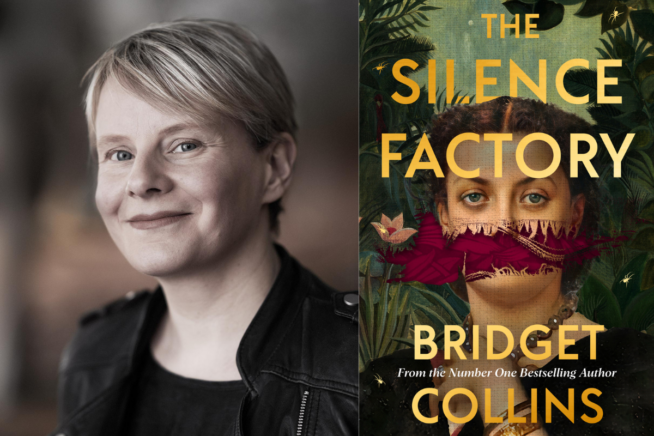 Photo of Bridget Collins and image of The Silence Factory book cover
