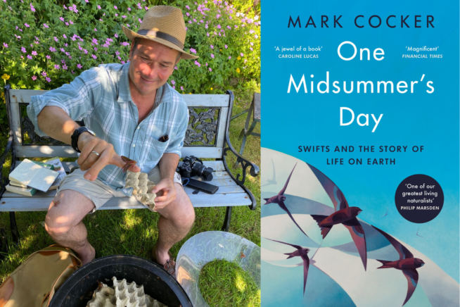 Photo of Mark Cocker and image of One Midsummer's Day book cover
