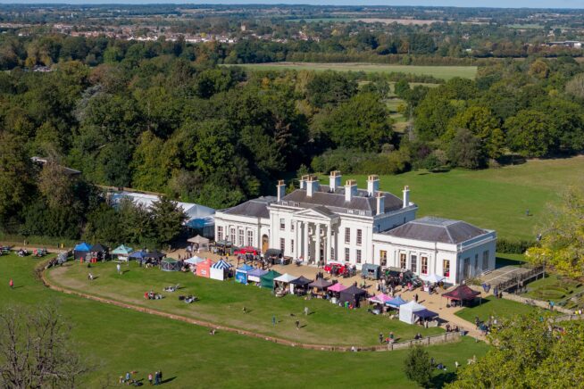 Aerial photo of Hylands House on Open Day